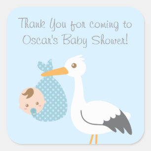 Sticker Carré Cigogne de remerciement livre un adorable bébé gar
