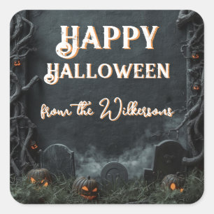 Sticker Carré Cimetière Effrayant 3D Pierres Tombales Halloween