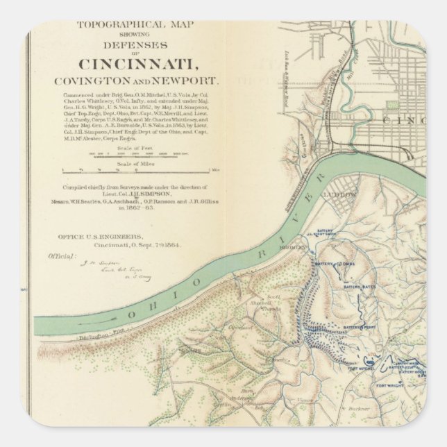 Sticker Carré Cincinnati, Covington, Newport (Devant)