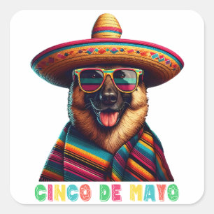 Sticker Carré Cinco De Mayo Berger Allemand Avec Poncho Sombrero