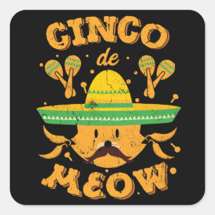 Sticker Carré Cinco De Mayo Cat Cinco de Meow Kitten