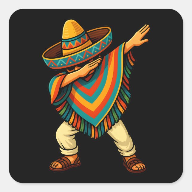 Sticker Carré Cinco de Mayo Dabbing Mexicain Poncho (Devant)