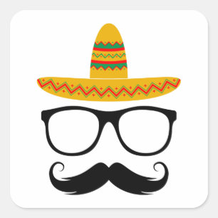 Sticker Carré Cinco De Mayo Funny Party Sombrero Mustache