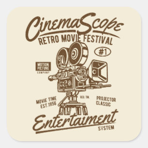 Sticker Carré Cinema Scope Classic Retro Hollywood Camera Hollyw
