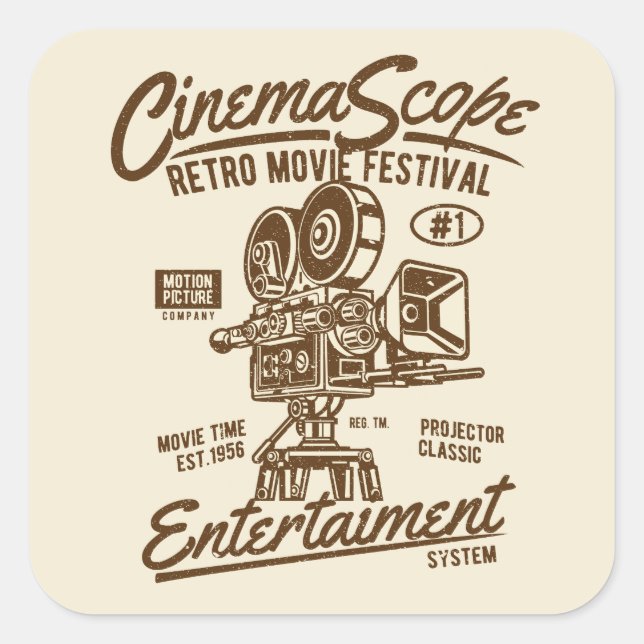 Sticker Carré Cinema Scope Classic Retro Hollywood Camera Hollyw (Devant)