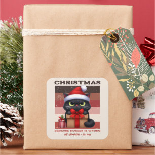 Sticker Carré Cinnamon Cocoa Chat Drôle Rétro Noël Vacances