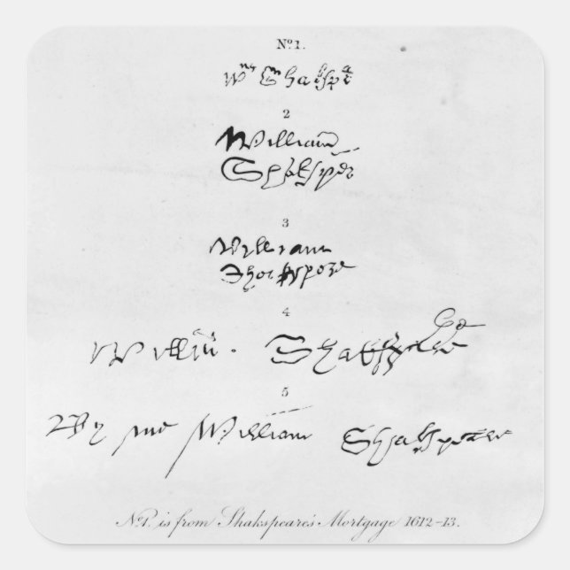 Sticker Carré Cinq véritables autographes de William Shakespeare (Devant)