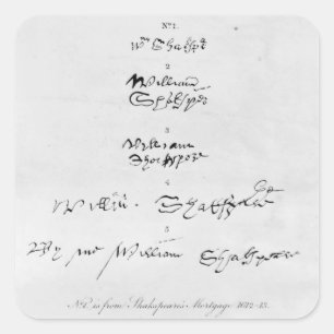 Sticker Carré Cinq véritables autographes de William Shakespeare