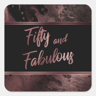 Sticker Carré Cinquante ans et Fabuleux Motif Marbré Faux Or Ros