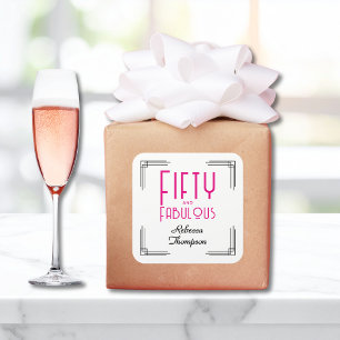 Sticker Carré Cinquante ans et Fabuleux Rose Chaud Art Déco 50e