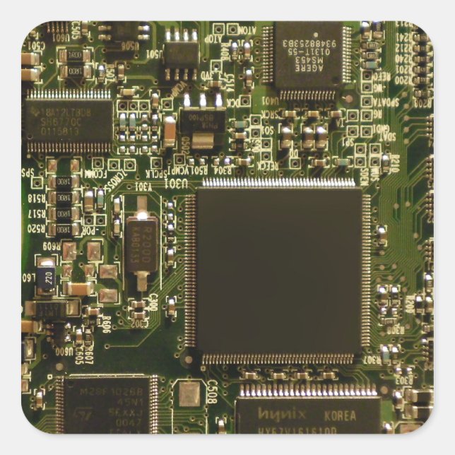Sticker Carré Circuit imprimé vert macro | Photo de PCB (Devant)