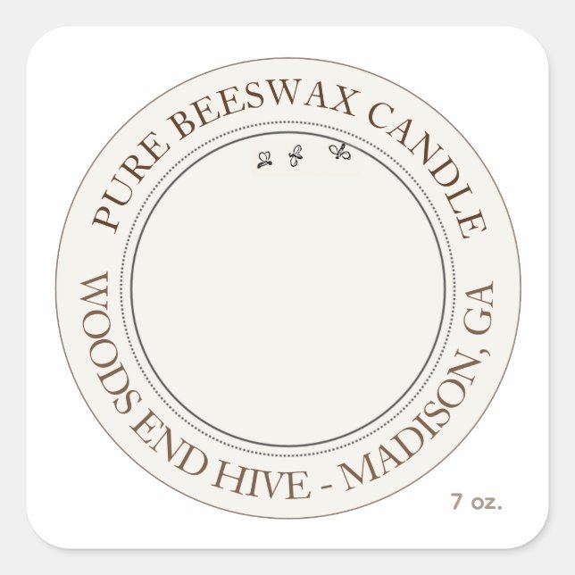 Sticker Carré Cire d'abeille Bougie Skep avec ivoire d'abeille (Devant)