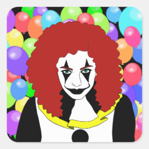 Sticker Carré Cirque Clown Girl Wicked woman horreur goth art