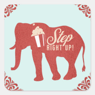 Sticker Carré Cirque Rétro Eléphant Popcorn Fête d'anniversaire