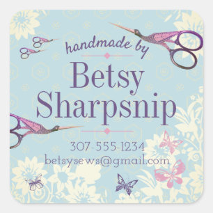 Sticker Carré Ciseaux de cigogne couture quilter personnalisée