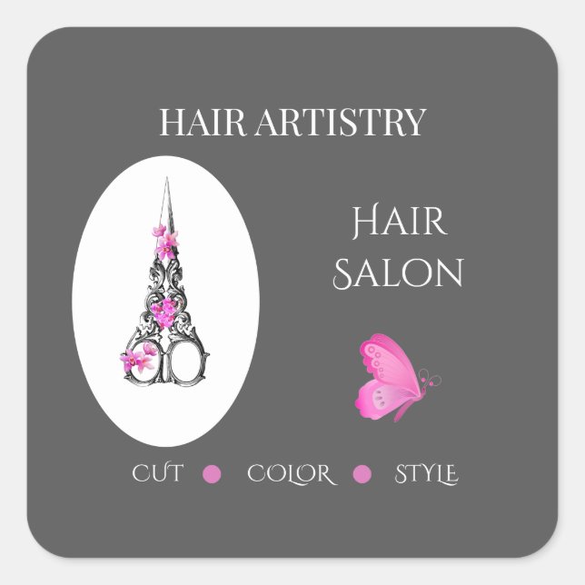 Sticker Carré Ciseaux de la marque de salon de coiffure de bouti (Devant)