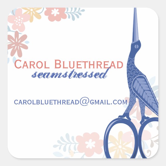 Sticker Carré Ciseaux ornementaux de cigogne à coudre couturiers (Devant)