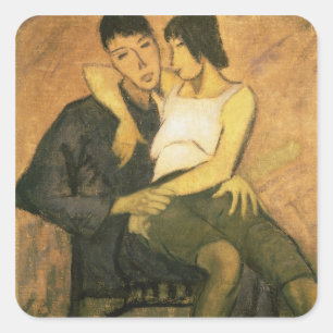 Sticker Carré Citadin Couple, 1920 (huile sur la toile)