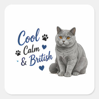 Sticker Carré 🐾 Citation Cool Calme Amateur de Chat British Sho