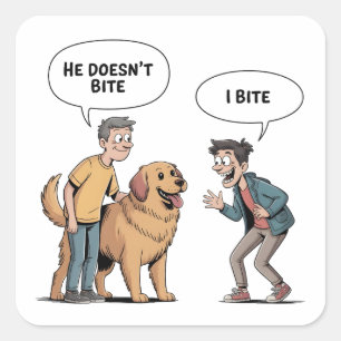 Sticker Carré Citation de chien drôle dessin animé je mords humo