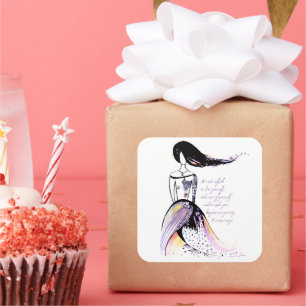 Sticker Carré Citation de dame illustrée d'inspiration auto-soig