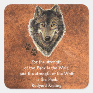 Sticker Carré Citation de famille de voie de loup d'aquarelle