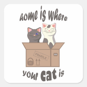 Sticker Carré Citation drôle Accueil est où est votre chat