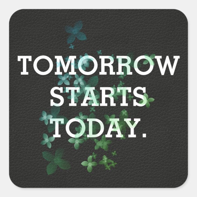 Sticker Carré Citation inspirante en cuir noir (Devant)