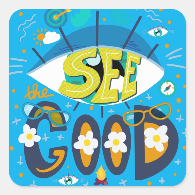 Sticker Carré Citation inspirante positive vibrant été bleu (Devant)