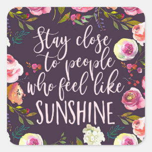 Sticker Carré Citation Sunshine, Boho Inspirant Motivationnel