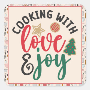 Sticker Carré Citations de cuisine de Noël Cuisine avec amour et