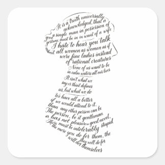Sticker Carré Citations de Jane Austen Calligramme