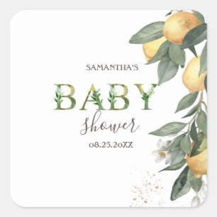 Sticker Carré Citron Aquarelle Shower Bébé Vert
