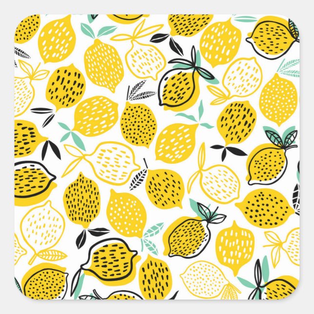 Sticker Carré Citron Design été Illustration Vintage (Devant)