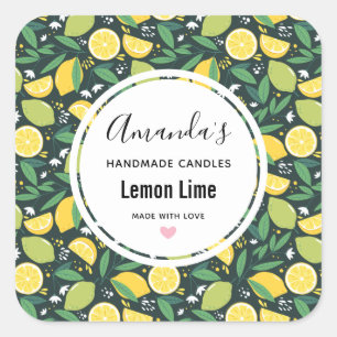 Sticker Carré Citron jaune et Motif de Fruits de citron vert Biz
