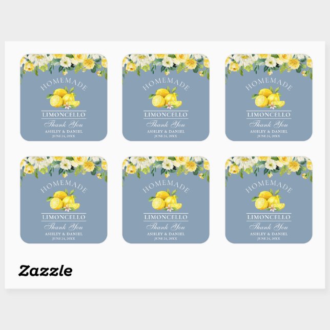 Sticker Carré Citrons floraux Dusty Blue Limoncello Mariage (Feuille)