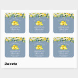 Sticker Carré Citrons floraux Dusty Blue Limoncello Mariage<br><div class="desc">Elégant Aquarelle Jaune Flore Vert Citrons Fabriqué maison Limoncello Mariage Stickers - Dusty Blue</div>