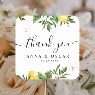 Sticker Carré Citrons jaunes et feuille d'aquarelle moderne 