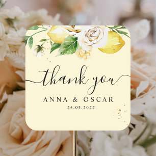 Sticker Carré Citrons jaunes pastel aquarelle moderne & feuille 