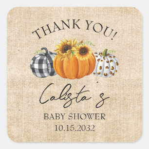 Sticker Carré Citrouille Burlap et Baby shower de tournesol Merc