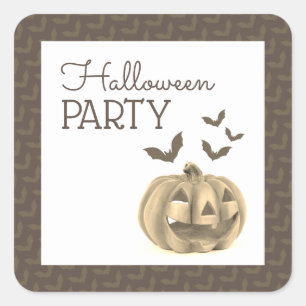 Sticker Carré Citrouille & chauves-souris, fête d'Halloween
