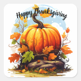 Sticker Carré citrouille coloré bon thanksgiving