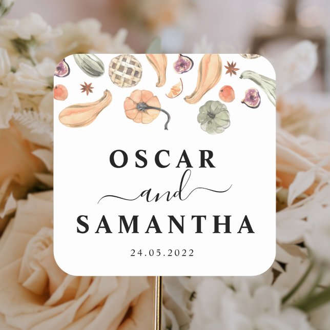 Sticker Carré Citrouille couleur d'aquarelle tendance | Vibes d' (Créateur téléchargé)