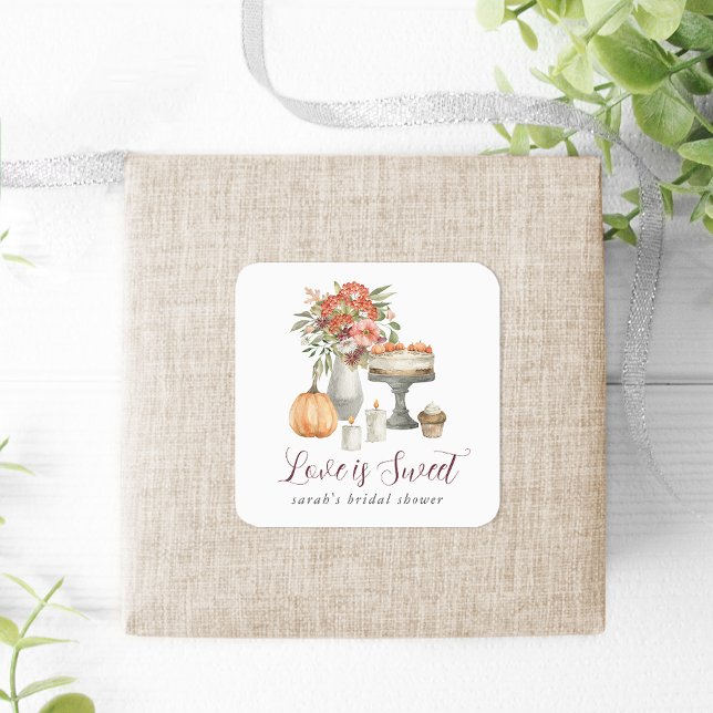 Sticker Carré Citrouille d'automne cosy "L'amour est doux" (Créateur téléchargé)