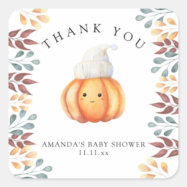 Sticker Carré Citrouille d'automne en casquette - merci (Devant)