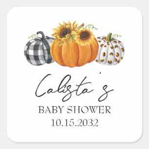 Sticker Carré Citrouille d'automne et Baby shower de tournesol F