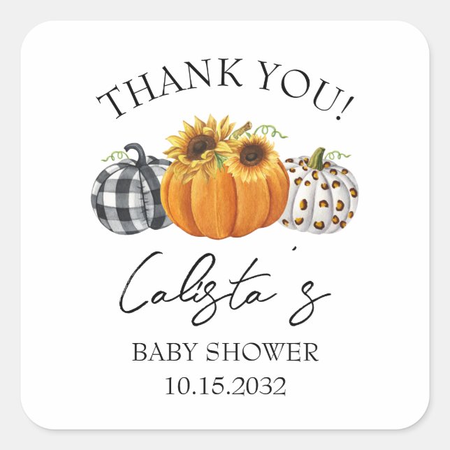 Sticker Carré Citrouille d'automne et Baby shower de tournesol M (Devant)