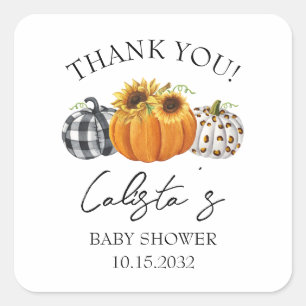 Sticker Carré Citrouille d'automne et Baby shower de tournesol M