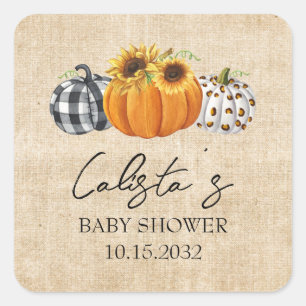 Sticker Carré Citrouille d'automne Sunflower Burlap Baby shower 
