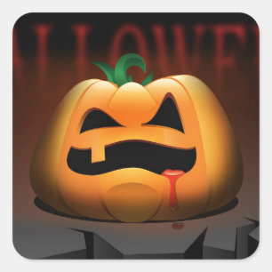 Sticker Carré Citrouille de dent d'Halloween effrayant